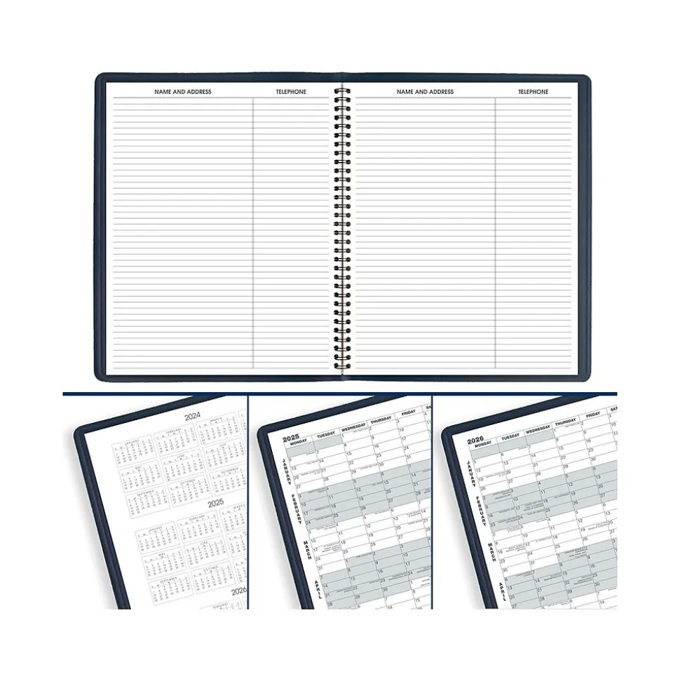 2025 AT-A-GLANCE 9" x 11" Calendar Year/Monthly Planner, Faux Leather Cover, Navy (70-260-20-25)