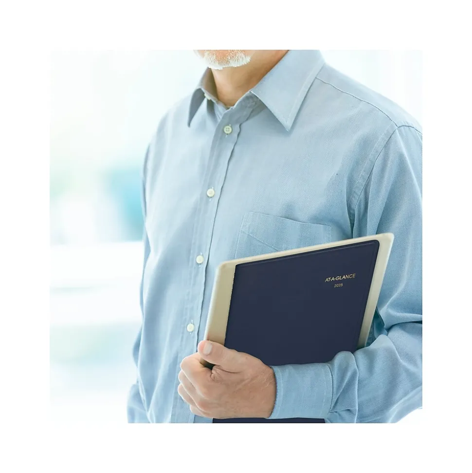 2025 AT-A-GLANCE 9" x 11" Calendar Year/Monthly Planner, Faux Leather Cover, Navy (70-260-20-25)