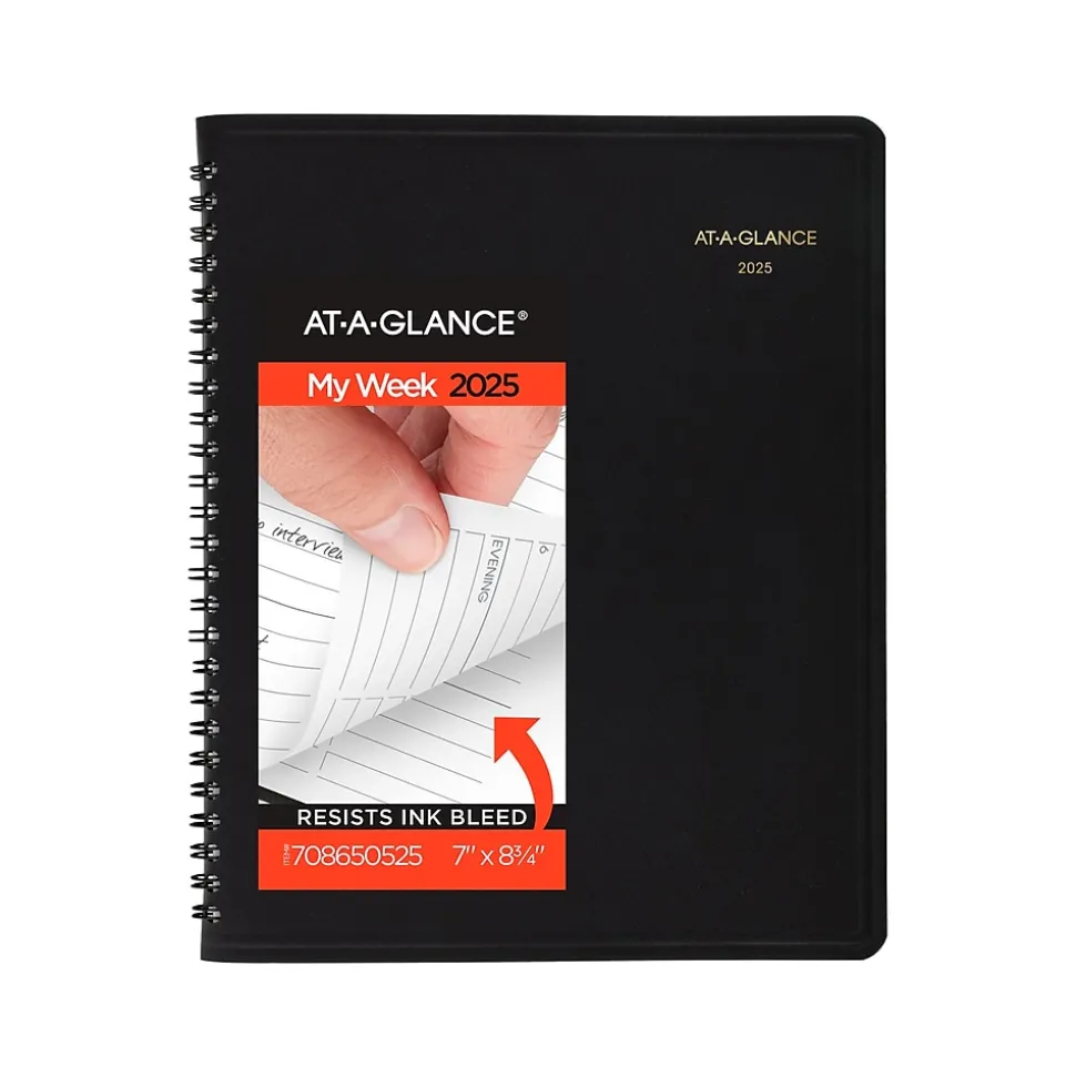 2025 AT-A-GLANCE 7" x 8.75" Calendar Year Weekly Appointment Book, Faux Leather Cover, Black (70-865-05-25)