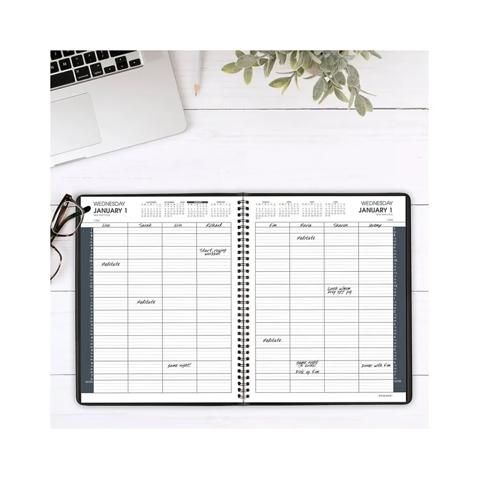 2025 AT-A-GLANCE 8.5" x 11" Calendar Year Daily Appointment Book, Faux Leather Cover, Black, 2/Set (70-212-05-25)
