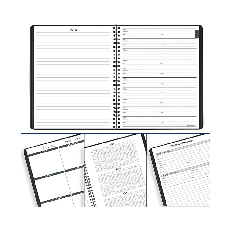 2025 AT-A-GLANCE 8" x 10" Calendar Year/Monthly Planner, Faux Leather Cover Black (70-130-05-25)