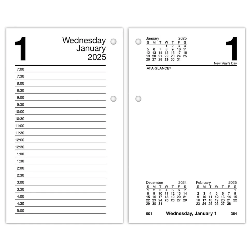 2025 AT-A-GLANCE 6" x 3.5" Daily Desk Calendar Refill, White/Black (E717R-50-25)
