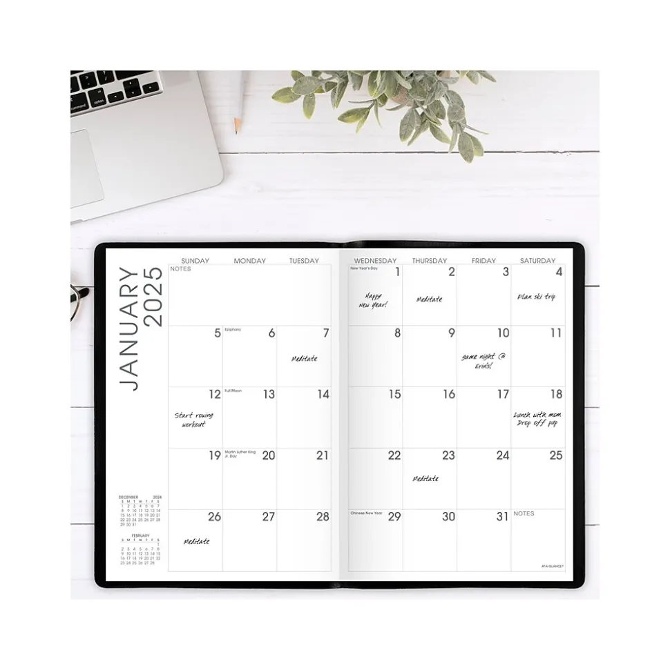 2025 AT-A-GLANCE 7" x 10" Monthly Planner, Faux Leather Cover, Black (70-432-05-25)