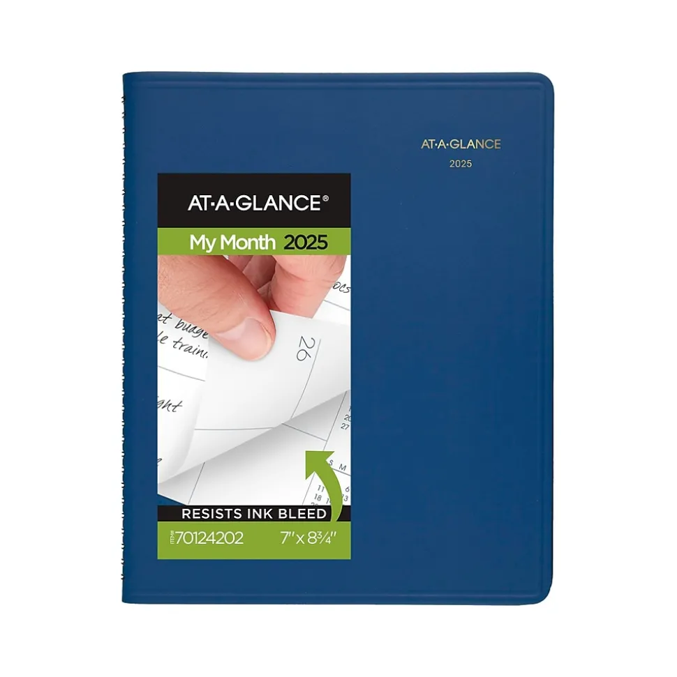 2025 AT-A-GLANCE 7" x 8.75" Monthly Planner, Faux Leather Cover, Blue (70-124-20-25)