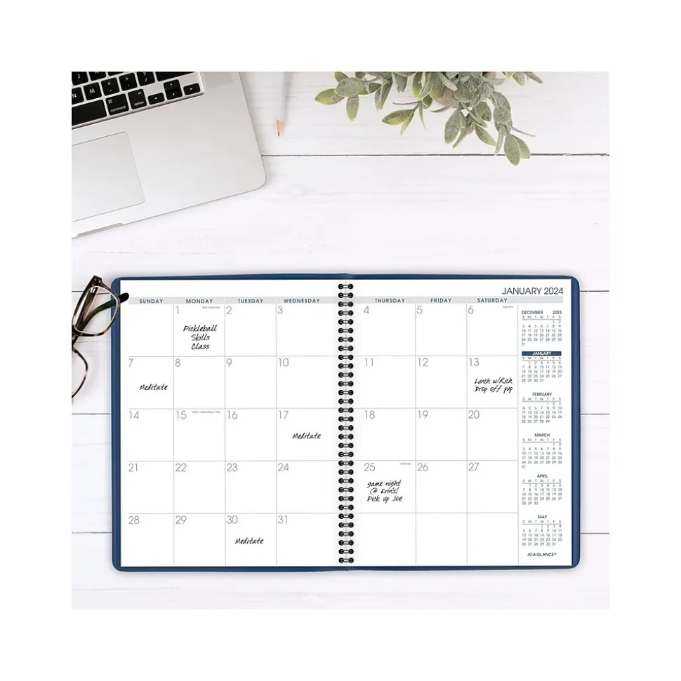 2025 AT-A-GLANCE 7" x 8.75" Monthly Planner, Faux Leather Cover, Blue (70-124-20-25)