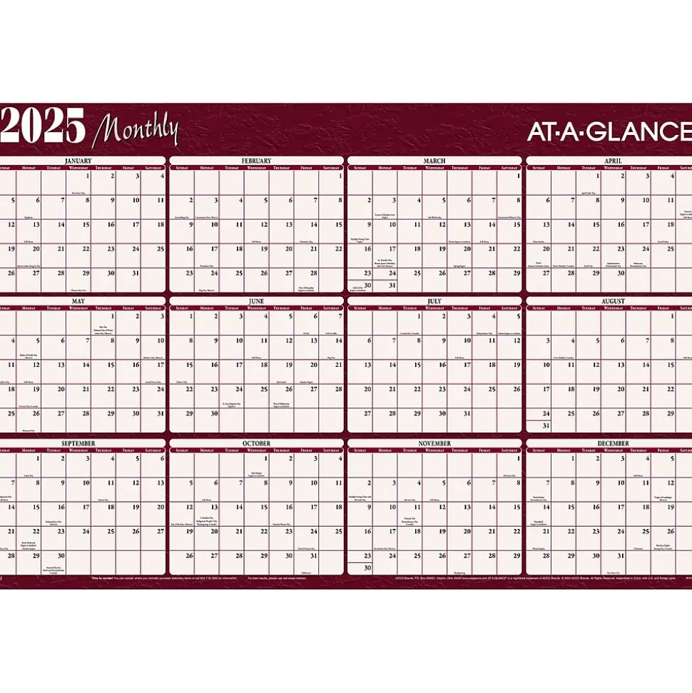 2025 AT-A-GLANCE 48" x 32" Yearly Dry Erase Wall Calendar, Reversible, Red/Blue (A152-25)