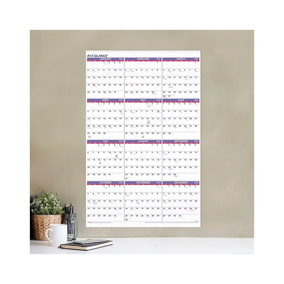 2025 AT-A-GLANCE 24" x 36" Yearly Wall Calendar, White/Purple (PM12-28-25)