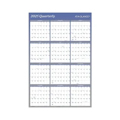 2025 AT-A-GLANCE 36" x 24" Yearly Wet-Erase Wall Calendar, Reversible, White/Blue (A1102-25)