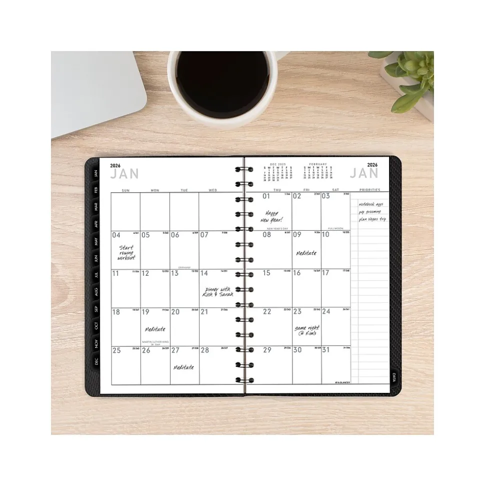 2025 AT-A-GLANCE Contemporary 5" x 8" Weekly & Monthly Planner, Faux Leather Cover, Charcoal (70-100X-45-25)