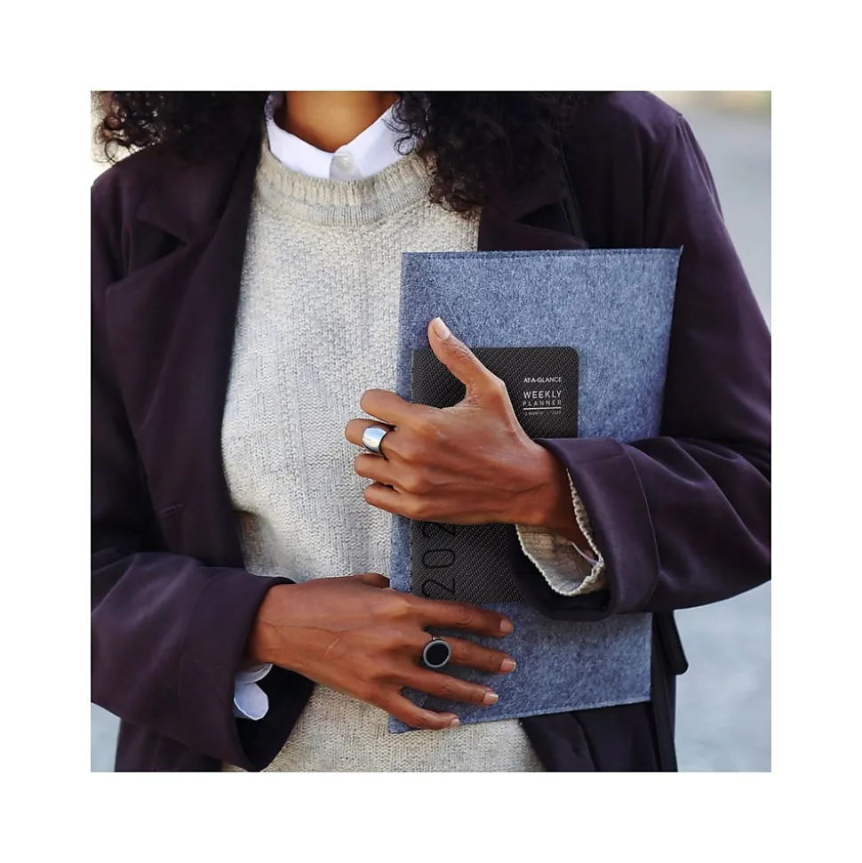 2025 AT-A-GLANCE Contemporary 5" x 8" Weekly & Monthly Planner, Faux Leather Cover, Charcoal (70-100X-45-25)