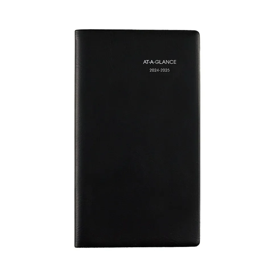 2024-2025 AT-A-GLANCE DayMinder 3.5" x 6" Academic Monthly Planner, Faux Leather Cover, Black (AY53-00-25)