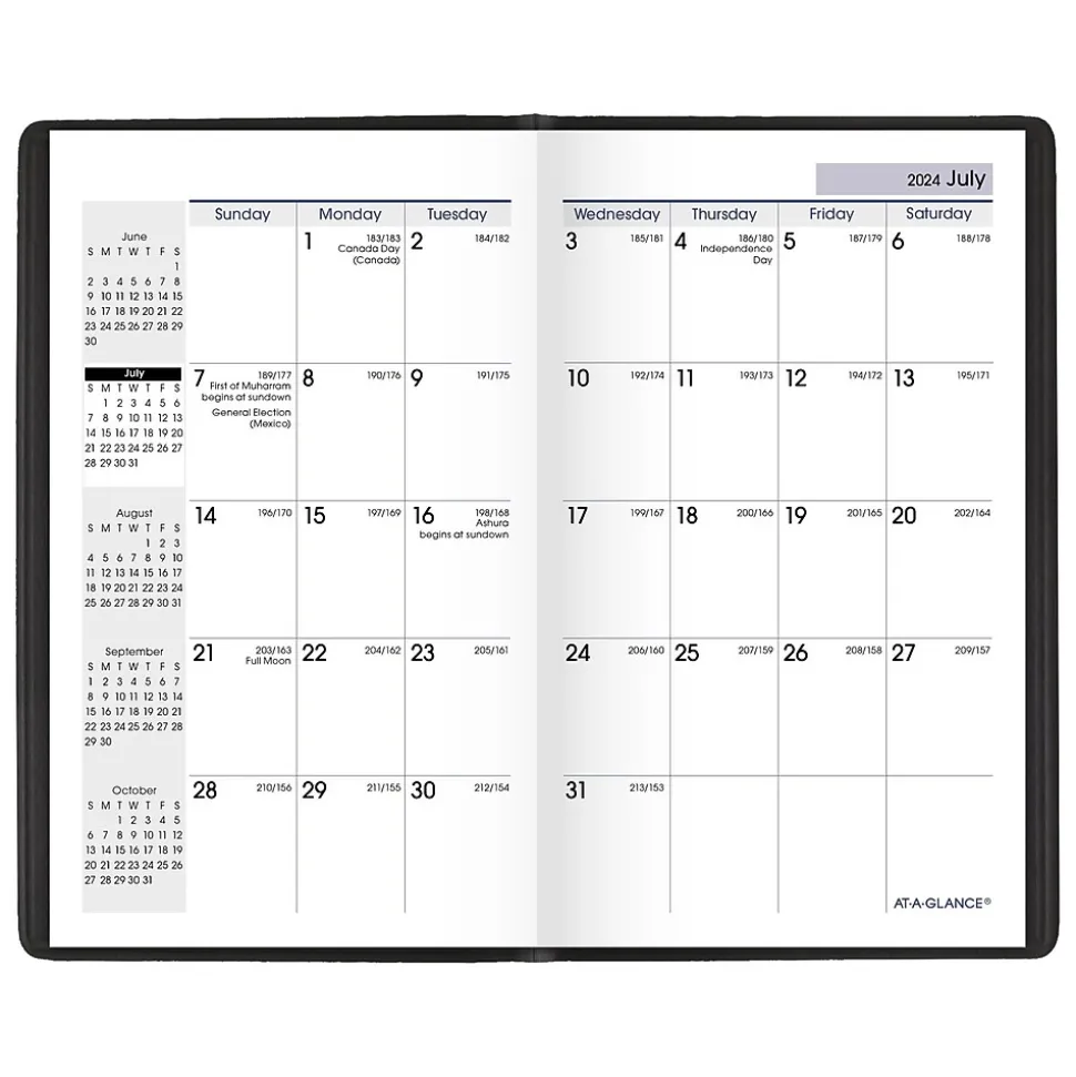 2024-2025 AT-A-GLANCE DayMinder 3.5" x 6" Academic Monthly Planner, Faux Leather Cover, Black (AY53-00-25)