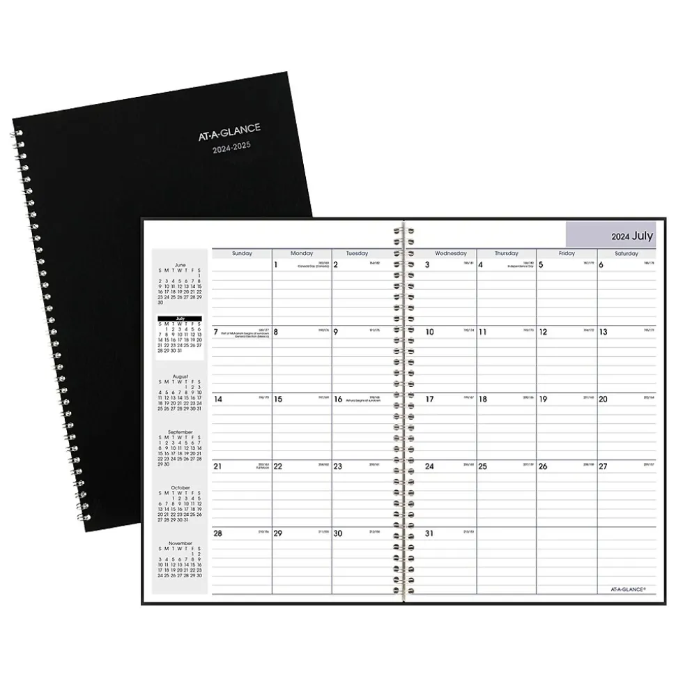 2024-2025 AT-A-GLANCE DayMinder 8" x 12" Academic Monthly Planner, Faux Leather Cover, Black (AY2-00-25)
