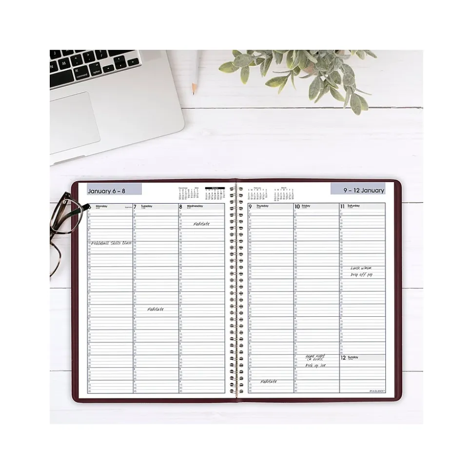 2025 AT-A-GLANCE DayMinder 8" x 11" Weekly Appointment Book, Faux Leather Cover, Burgundy (G520-14-25)