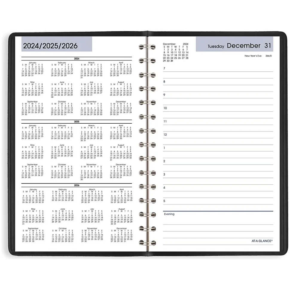 2025 AT-A-GLANCE DayMinder 5" x 8" Daily Appointment Book, Faux Leather Cover, Black (SK44-00-25)