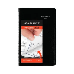 2025 AT-A-GLANCE DayMinder 5" x 8" Weekly Appointment Book, Faux Leather Cover, Black (G210-00-25)