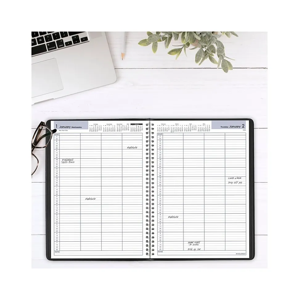 2025 AT-A-GLANCE DayMinder 8" x 11" 4-Person Daily Appointment Book, Faux Leather Cover, Black (G560-00-25)