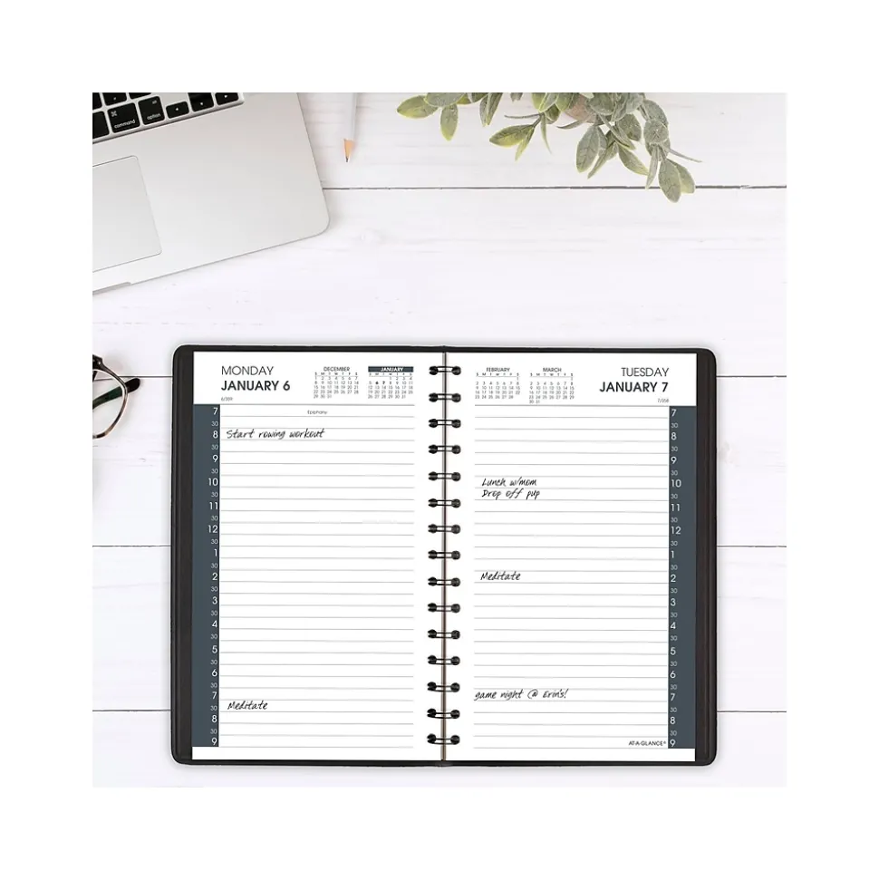 2025 AT-A-GLANCE My Day 5" x 8" Daily Appointment Book, Faux Leather Cover Black (70-207-05-25)