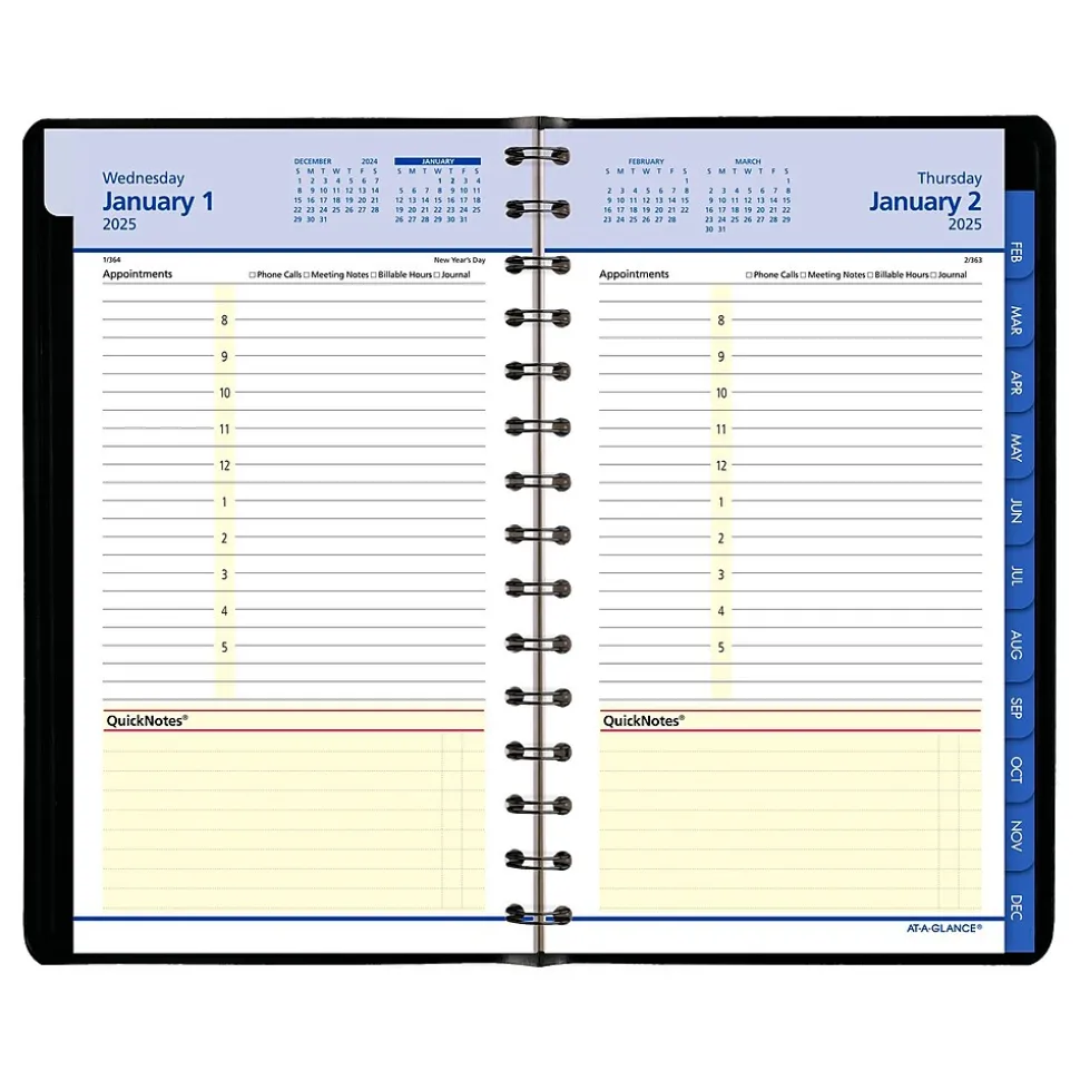 2025 AT-A-GLANCE QuickNotes 5" x 8" Daily & Monthly Appointment Book, Faux Leather Cover, Black (76-04-05-25)
