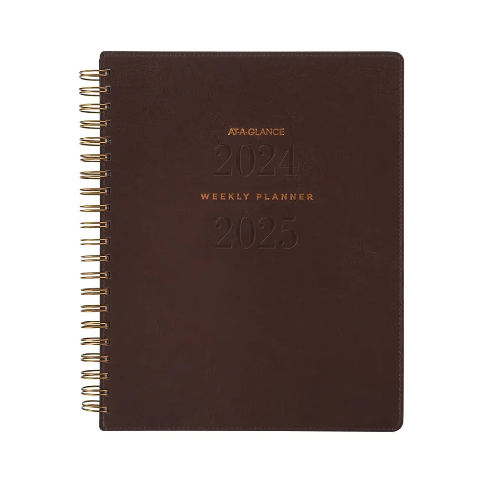 2024-2025 AT-A-GLANCE Signature 8.5" x 11" Academic Weekly & Monthly Planner, Faux Leather Cover, Distressed Brown