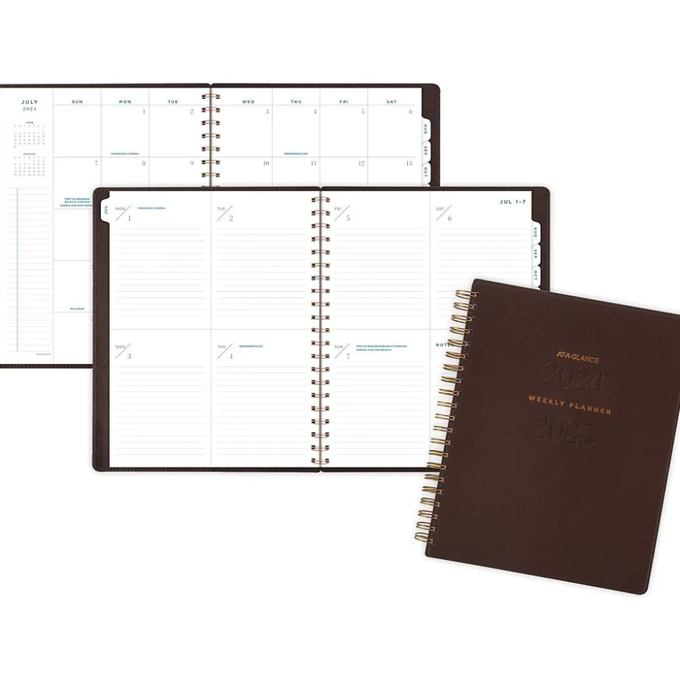 2024-2025 AT-A-GLANCE Signature 8.5" x 11" Academic Weekly & Monthly Planner, Faux Leather Cover, Distressed Brown