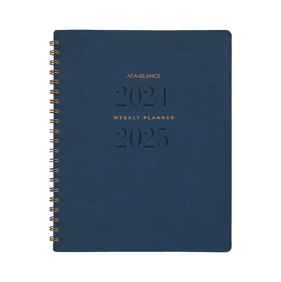 2024-2025 AT-A-GLANCE Signature 8.5" x 11" Academic Weekly & Monthly Planner, Faux Leather Cover, Navy (YP905A-20-25)