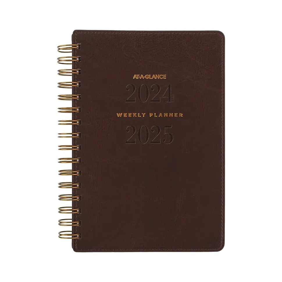 2024-2025 AT-A-GLANCE Signature 5.5" x 8.5" Academic Weekly & Monthly Planner, Faux Leather Cover, Brown (YP200A-09-25)