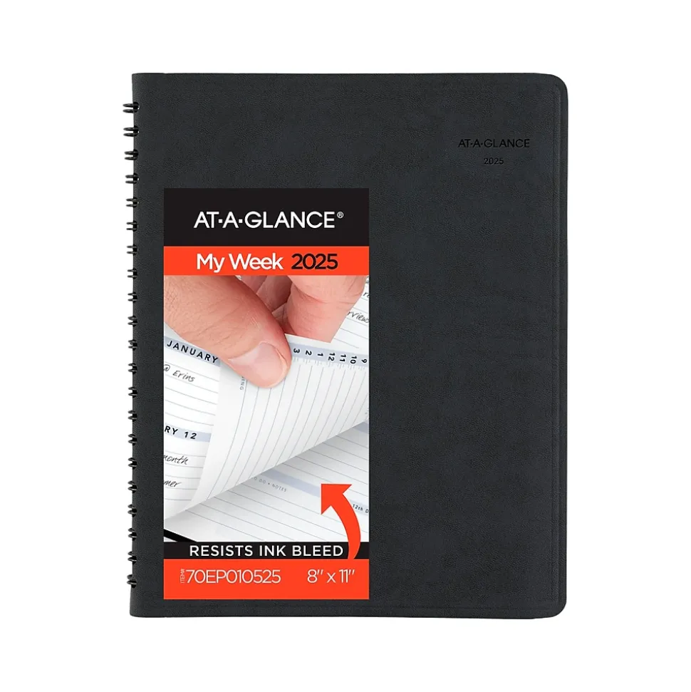 2025 AT-A-GLANCE The Action 8" x 11" Weekly Appointment Book, Faux Leather Cover, Black (70-EP01-05-25)