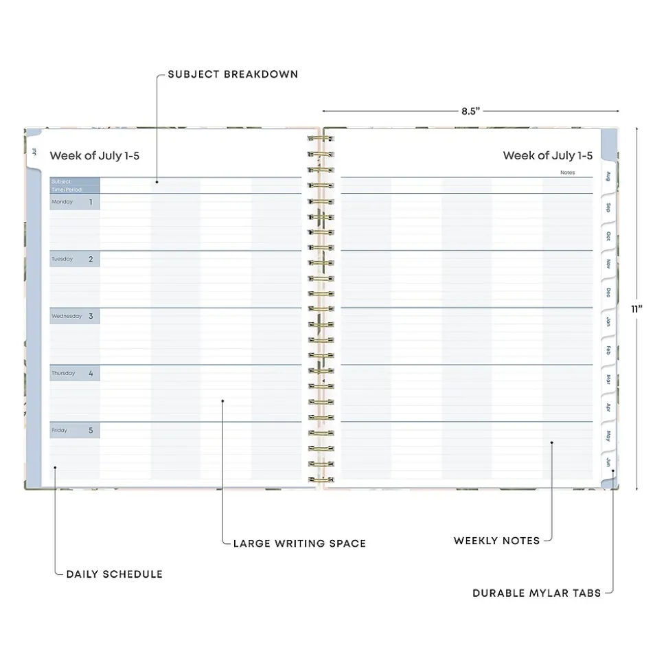 2024-2025 Blue Sky Aminah Rose 8.5" x 11" Academic Weekly & Monthly Planner, Gray Board Cover, Multicolor (150461)