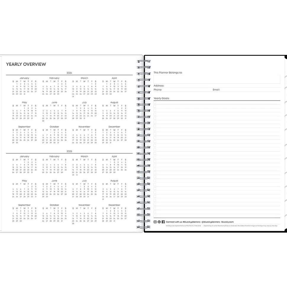 2024-2025 Blue Sky Analeis 8" x 10" Academic Monthly Planner, Plastic Cover, White/Black (130613-A25)