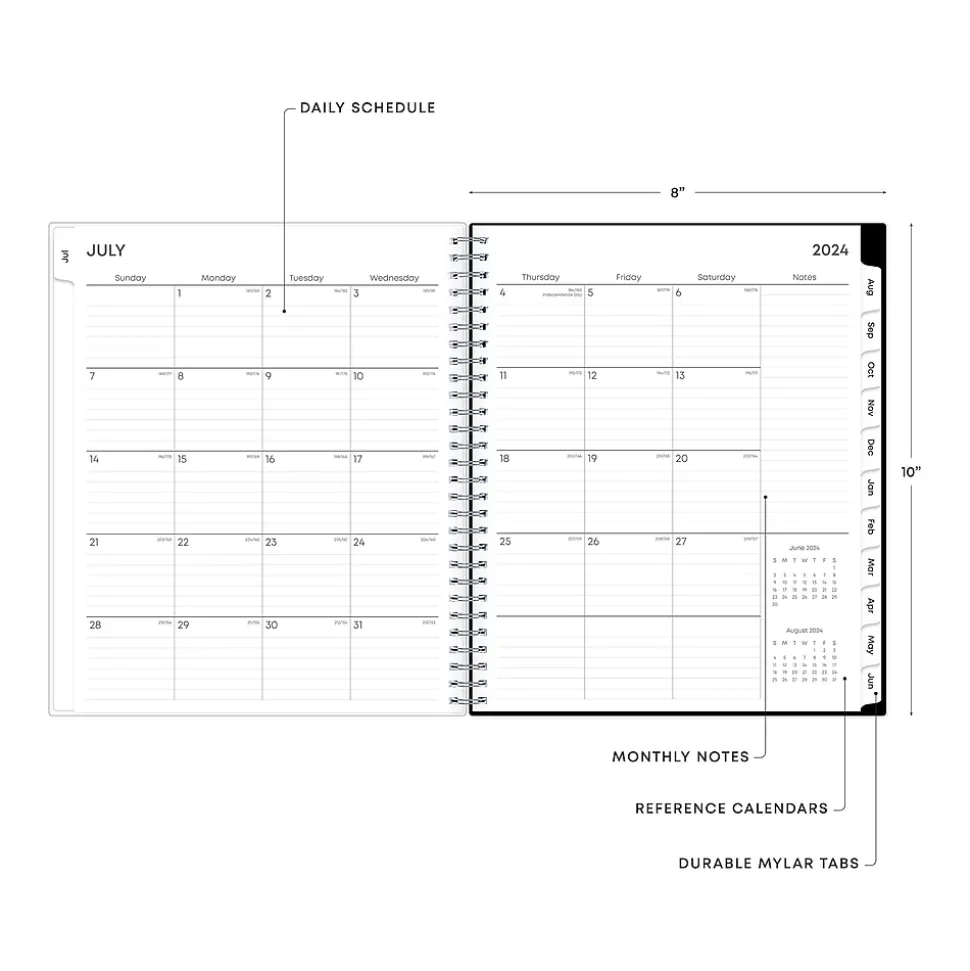 2024-2025 Blue Sky Analeis 8" x 10" Academic Monthly Planner, Plastic Cover, White/Black (130613-A25)