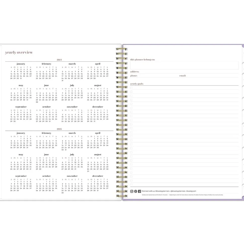2024-2025 Blue Sky Belinda Selene Sienna Lilac 8.5" x 11" Academic Weekly & Monthly Planner, Plastic Cover, Purple/White