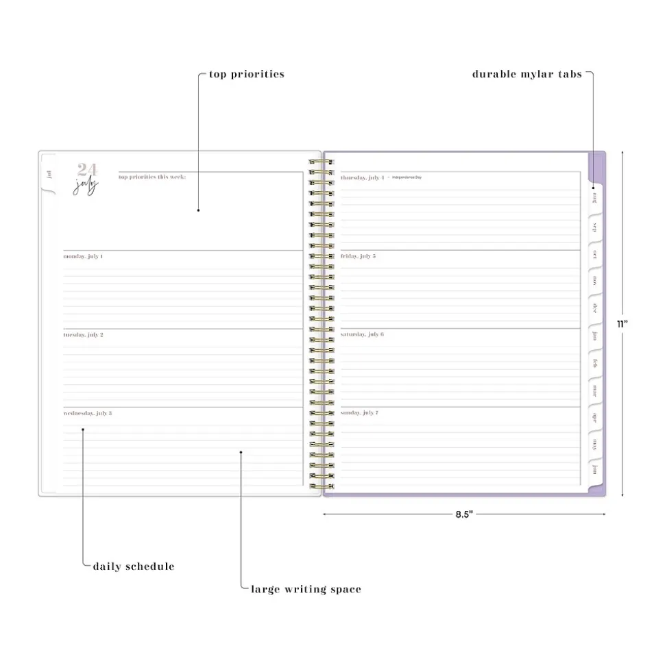 2024-2025 Blue Sky Belinda Selene Sienna Lilac 8.5" x 11" Academic Weekly & Monthly Planner, Plastic Cover, Purple/White