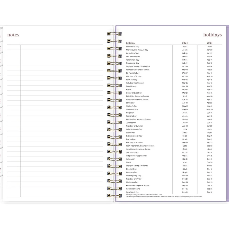 2024-2025 Blue Sky Belinda Selene Sienna Lilac 5" x 8" Academic Weekly & Monthly Planner, Plastic Cover, Purple/White