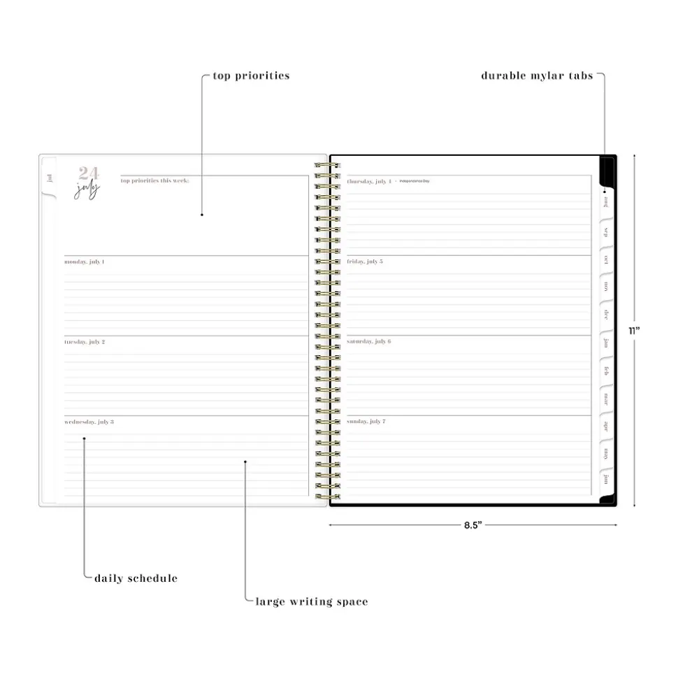 2024-2025 Blue Sky Belinda Selene Lucy 8.5" x 11" Academic Weekly & Monthly Planner, Black/Pink (144970)