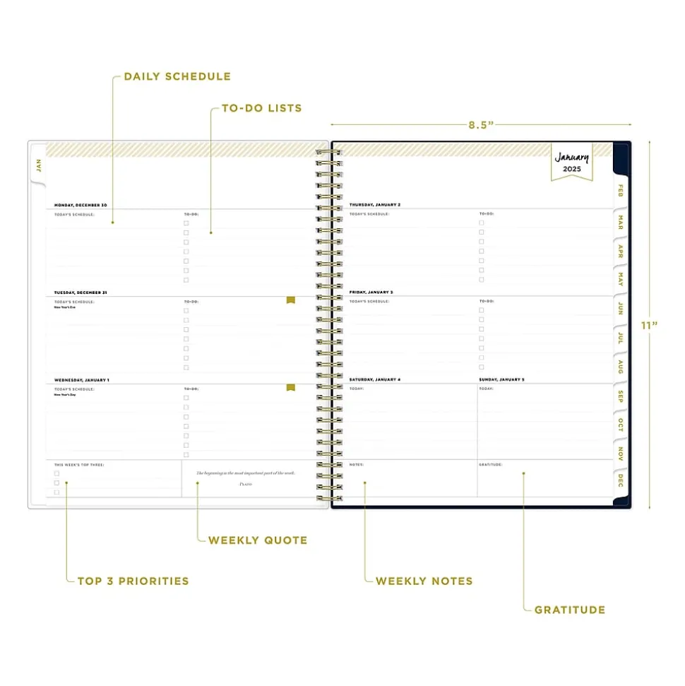 2025 Blue Sky Day Designer Peyton Navy 8.5" x 11" Weekly & Monthly Planner, Plastic Cover, Multicolor (103617-25)