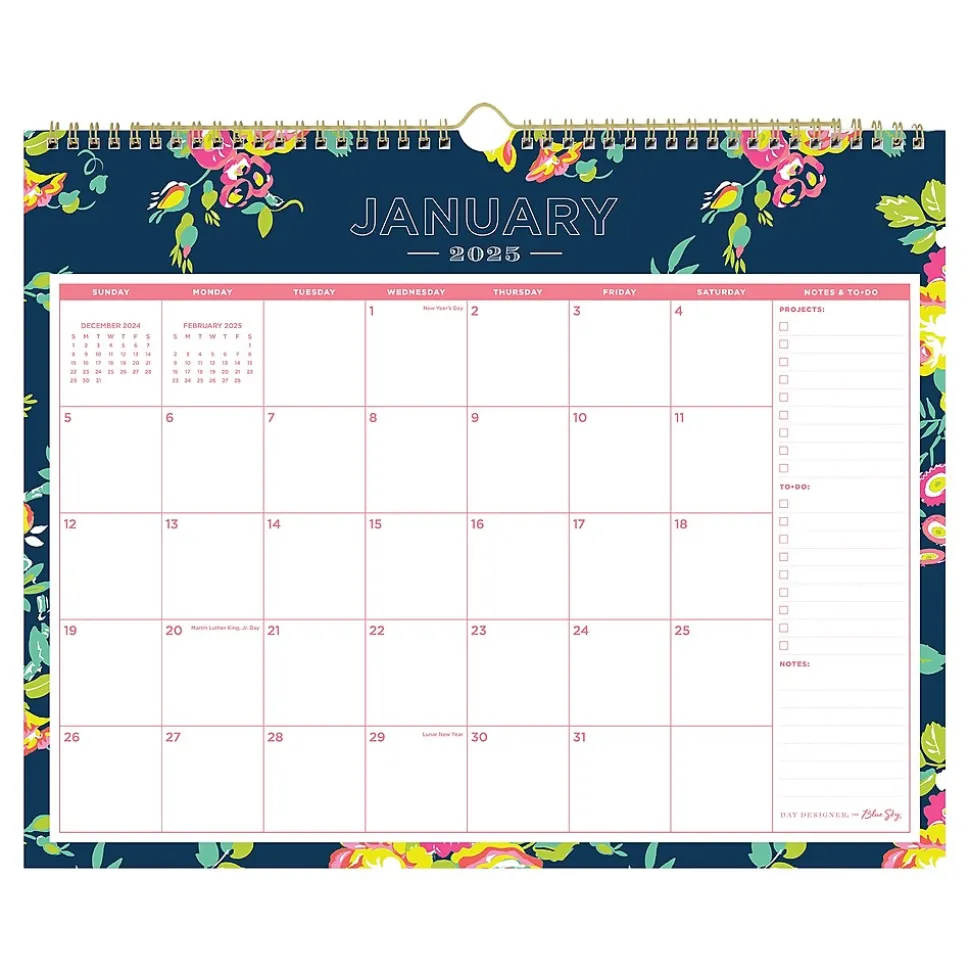 2025 Blue Sky Day Designer Peyton Navy 15" x 12" Monthly Wall Calendar (103627-25)