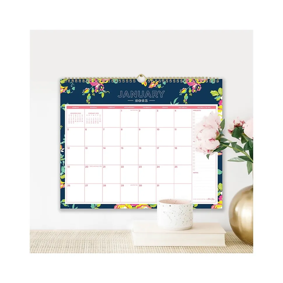 2025 Blue Sky Day Designer Peyton Navy 15" x 12" Monthly Wall Calendar (103627-25)