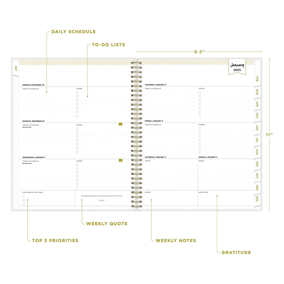 2025 Blue Sky Day Designer Tile 8.5" x 11" Weekly & Monthly Planner, Plastic Cover, Blue/White (101411-25)