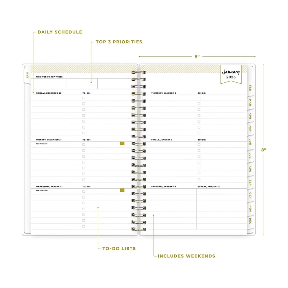 2025 Blue Sky Day Designer Tile 5" x 8" Weekly & Monthly Planner, Plastic Cover, Blue/White (101410-25)