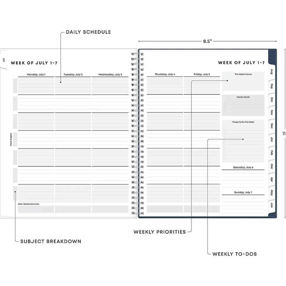 2024-2025 Blue Sky Decosta Blue 8.5" x 11" Academic Weekly & Monthly Student Planner, Plastic Cover (150459)