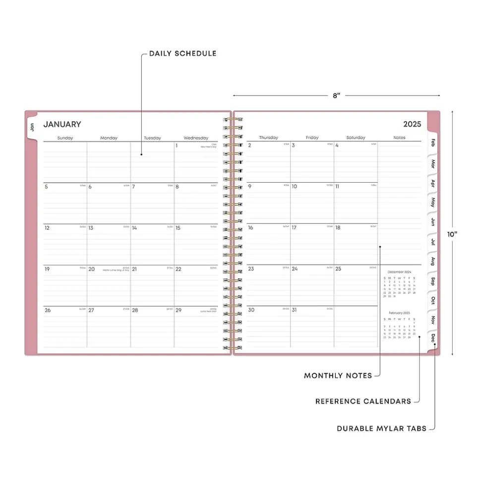 2025 Blue Sky Dusty Rose 8" x 10" Monthly Planner, Plastic Cover, Pink (148213)