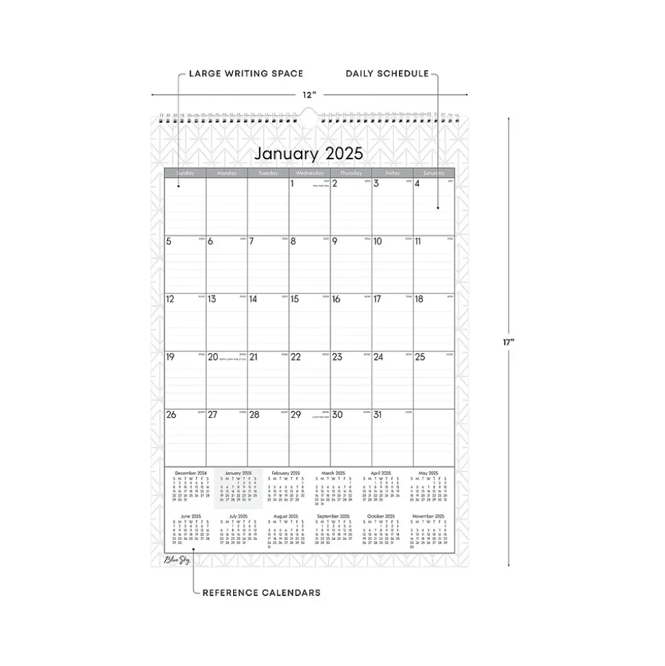 2025 Blue Sky Enterprise 12" x 17" Monthly Wall Calendar, White/Gray (117373-25)