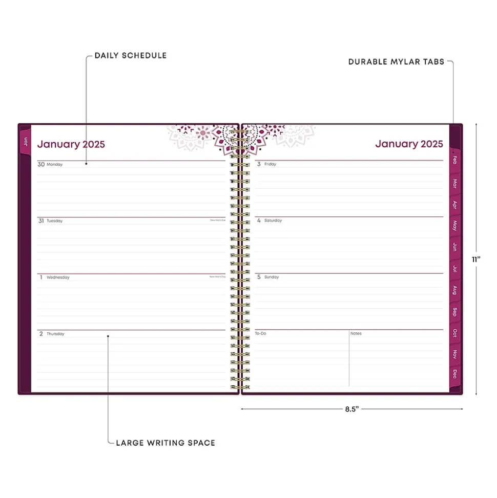 2025 Blue Sky Gili 8.5" x 11" Weekly & Monthly Planner, Plastic Cover, Burgundy/Beige (117889-25)