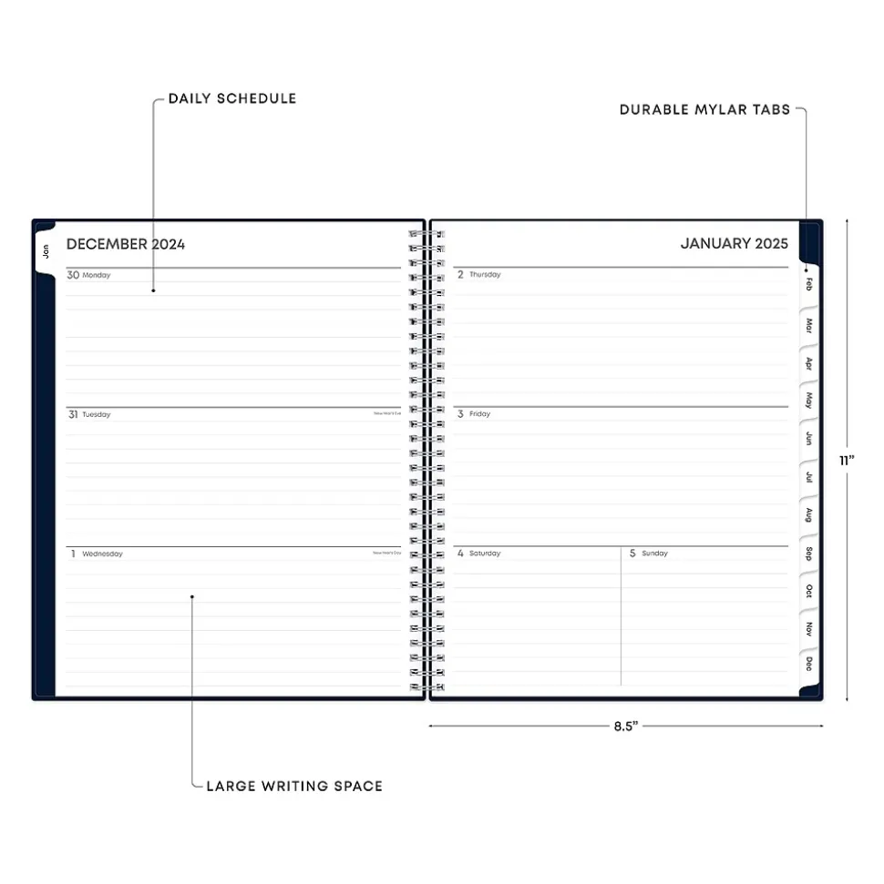 2025 Blue Sky Harbour 8.5" x 11" Weekly & Monthly Planner, Plastic Cover, Navy (148240)