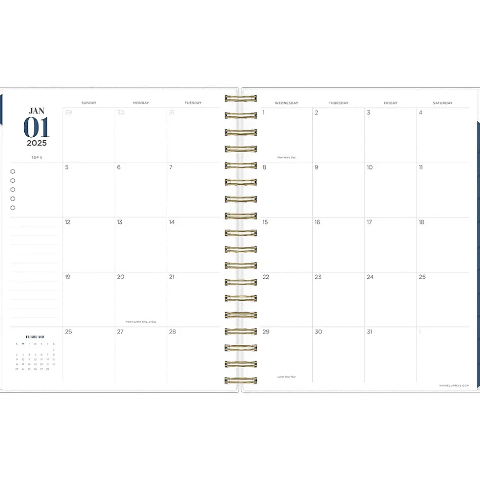 2025 Blue Sky inkWELL Press Ombre Sky 7" x 9" Daily & Monthly Planner, Plastic Cover, Blue/Pink (152188)