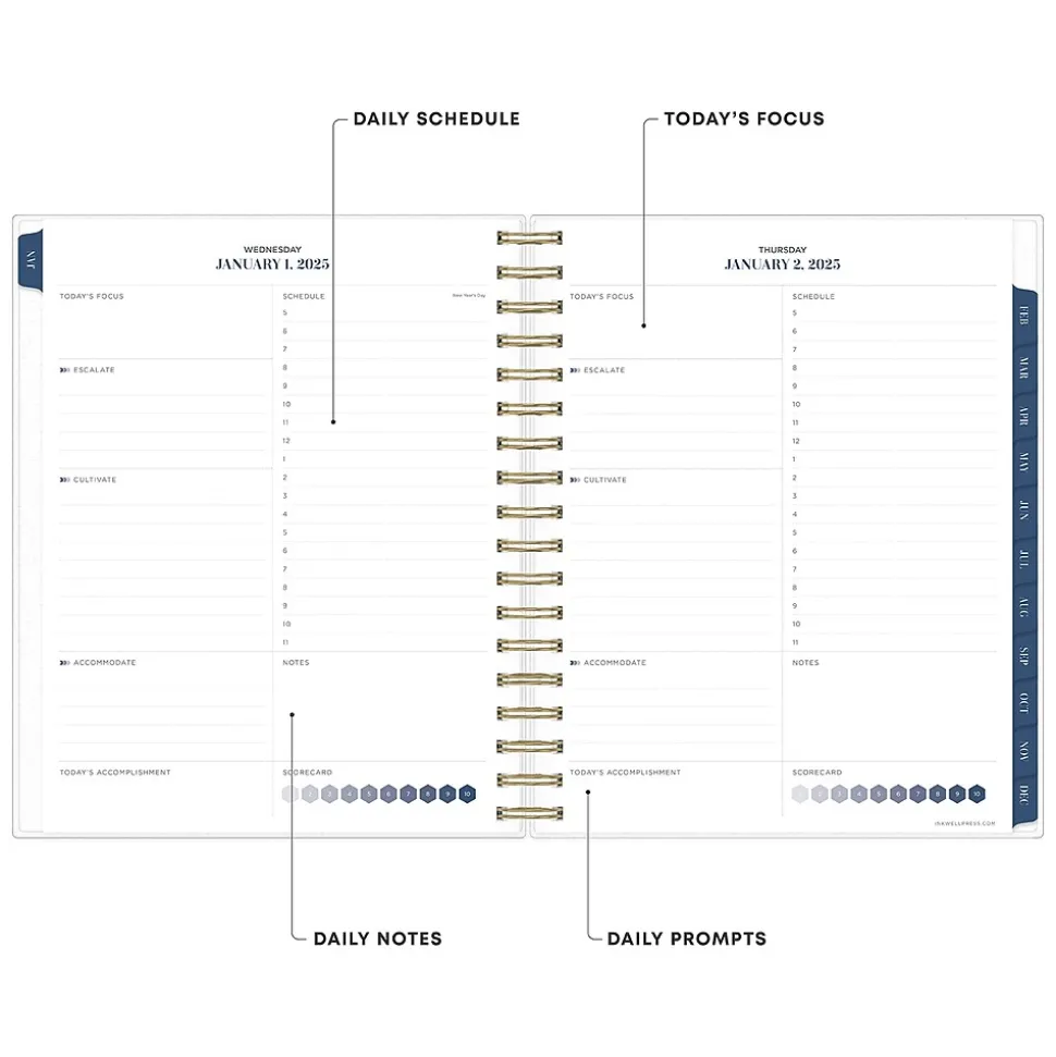 2025 Blue Sky inkWELL Press Ombre Sky 7" x 9" Daily & Monthly Planner, Plastic Cover, Blue/Pink (152188)