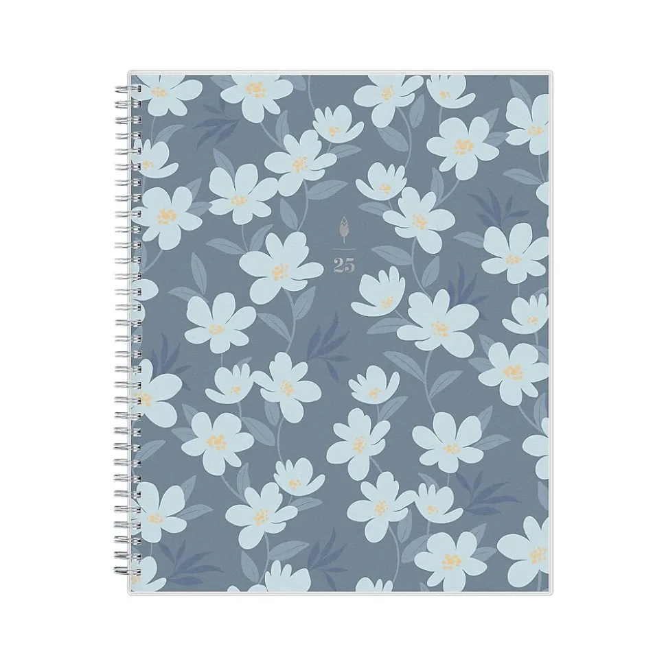 2025 Blue Sky inkWELL Press Twilight Blooms 8.5" x 11" Weekly & Monthly Planner, Plastic Cover, Blue/Yellow (152447)