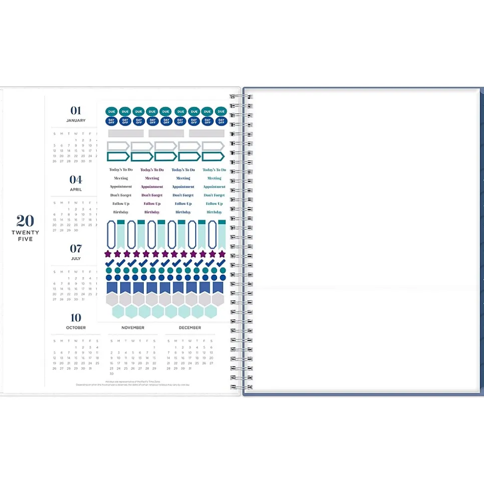 2025 Blue Sky inkWELL Press Twilight Blooms 8.5" x 11" Weekly & Monthly Planner, Plastic Cover, Blue/Yellow (152447)