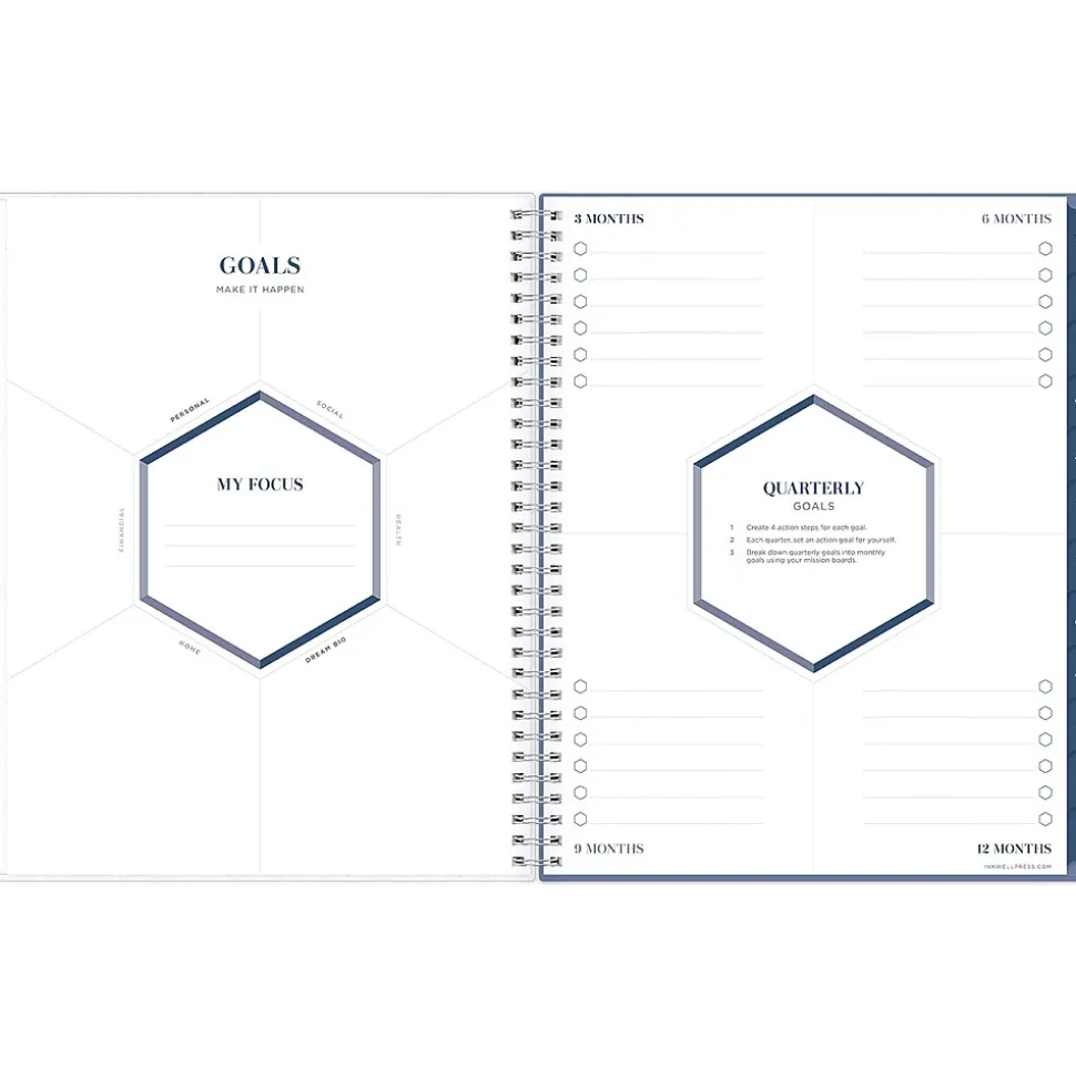 2025 Blue Sky inkWELL Press Twilight Blooms 8.5" x 11" Weekly & Monthly Planner, Plastic Cover, Blue/Yellow (152447)